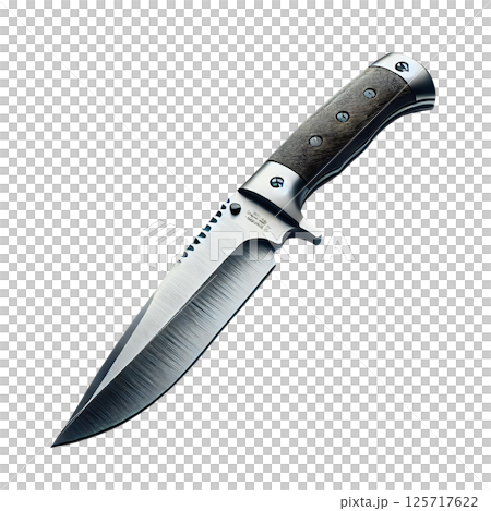 Close-up shot of a sharp knife on a transparent background, isolated and detailed 125717622