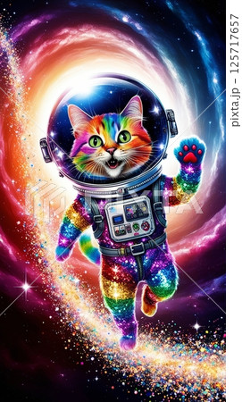 宇宙服を着て宇宙空間に佇む猫 125717657