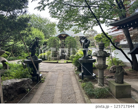 東京都三鷹市のお寺、井口院の本堂の手前にある、風神と雷神の像です。 125717844