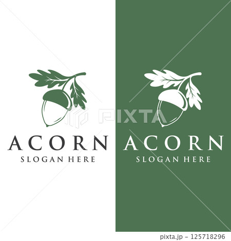 Acorn logo template design with leaves with editable vector illustration. 125718296