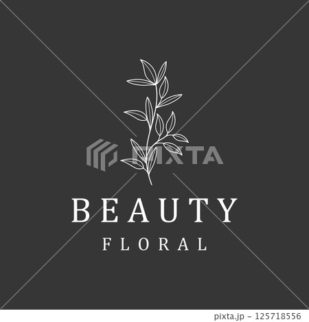 Hand drawn beautiful organic floral leaf and flower floral design logo for business, decoration, wedding, greeting card and photography. 125718556