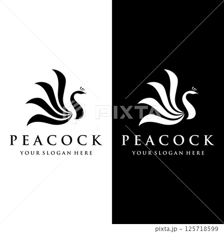 Creative peacock and peacock feather logo template design-Vector illustration. 125718599