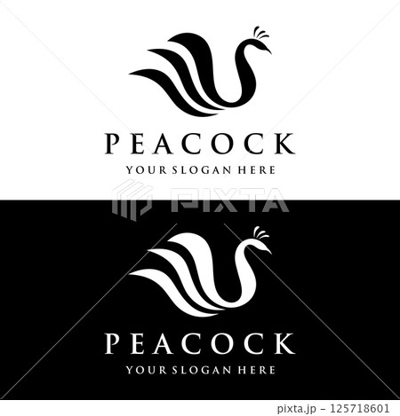Creative peacock and peacock feather logo template design-Vector illustration. 125718601