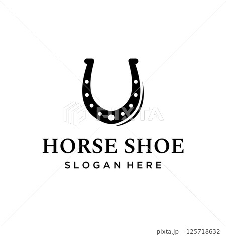 Retro horseshoe logo template for ranch, cowboy,badge. which is isolated on the background. 125718632