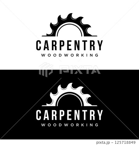 Wood saw premium logo template design with vintage carpentry tools.Logo for business, carpentry, lumberjack, label, badge. 125718849