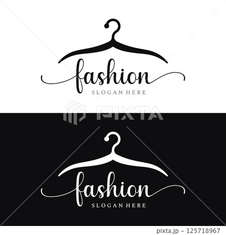 Simple coat hanger logo template design with creative idea.Logo for business, boutique, fashion, beauty. 125718967