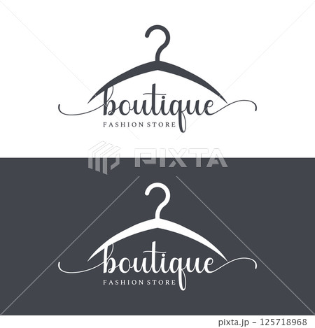Simple coat hanger logo template design with creative idea.Logo for business, boutique, fashion, beauty. 125718968