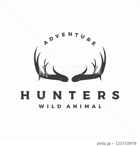 Deer Antlers and vintage deer head logo template design.Logo for badge,deer hunter,adventure and wildlife. Deer Antlers and vintage deer head logo template design.Logo for badge,deer hunter,adventure and wildlife. 125718978
