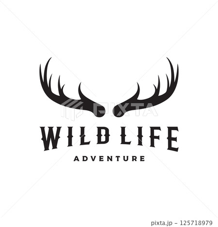 Deer Antlers and vintage deer head logo template design.Logo for badge,deer hunter,adventure and wildlife. 125718979