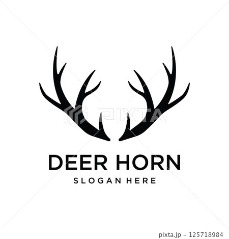 Deer Antlers and vintage deer head logo template design.Logo for badge,deer hunter,adventure and wildlife. 125718984