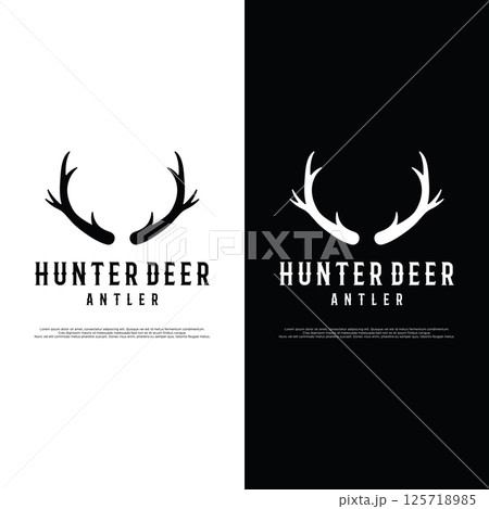 Deer Antlers and vintage deer head logo template design.Logo for badge,deer hunter,adventure and wildlife. 125718985