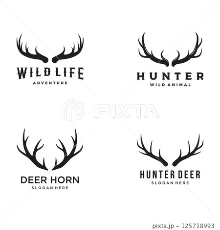 Deer Antlers and vintage deer head logo template design.Logo for badge,deer hunter,adventure and wildlife. 125718993
