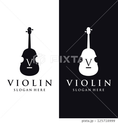Violin and violin plucked instrument logo template design with vector illustration. 125718999