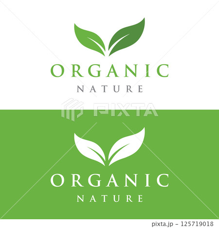 100% natural organic logo design with leaves concept.Logo for natural products, ecology, beauty, biology and agriculture. 125719018
