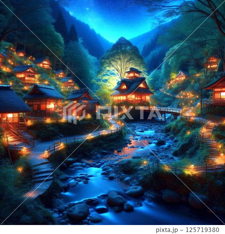 山奥の集落の幻想的な風景 125719380