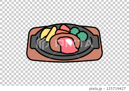 シンプルな鉄板に乗ったハンバーグのイラスト 125719427
