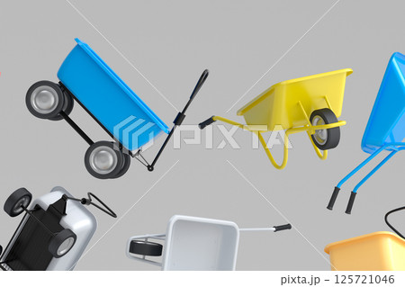 Many of flying garden wheelbarrows on white...のイラスト素材 [125721046] - PIXTA