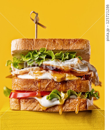 club sandwich on yellow background 125721286