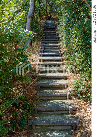 高台へ上る長い階段 125721336