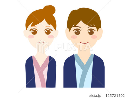 浴衣姿の男女のバストアップ　温泉　入浴 125721502