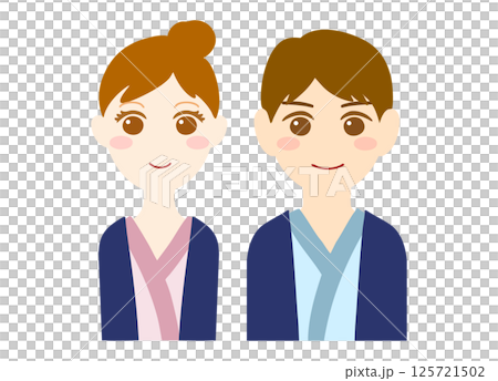 浴衣姿の男女のバストアップ　温泉　入浴 125721502