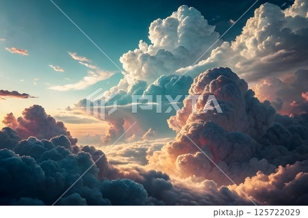 dramatic sky with clouds and sun rays dramatic sky with clouds and sun rays 125722029