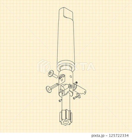 Mechanical engineering drawings. Tap tools, borer. Technical Design. Cover. Blueprint. Step Cutting Tool with Countersinking Function. Technical 3D Vector Illustration 125722334