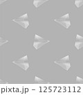 Vector crystal diamond seamless pattern on grey background. Glass transparent prism backdrop. Mineral random triangle pyramid set 125723112