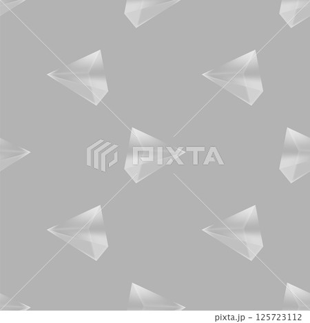 Vector crystal diamond seamless pattern on grey background. Glass transparent prism backdrop. Mineral random triangle pyramid set Vector crystal diamond seamless pattern on grey background. Glass transparent prism backdrop. Mineral random triangle pyramid set 125723112