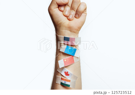 Fragile Global Ties - Flags Tearing on Arm Fragile Global Ties - Flags Tearing on Arm 125723512