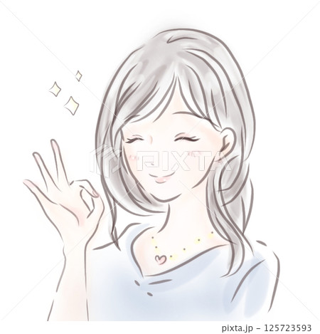笑顔でオッケーサインをする女性 125723593