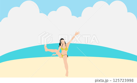 浜辺で夏休みを満喫する女性のイラスト(海水浴) 浜辺で夏休みを満喫する女性のイラスト(海水浴) 125723998