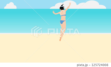 浜辺で夏休みを満喫する女性のイラスト(海水浴) 浜辺で夏休みを満喫する女性のイラスト(海水浴) 125724008