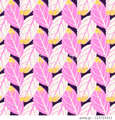 Seamless pattern with dry herbarium leaves in bold vivid colors. Cottagecore foliage wallpaper. Boho botanical texture Seamless pattern with dry herbarium leaves in bold vivid colors. Cottagecore foliage wallpaper. Boho botanical texture 125724352