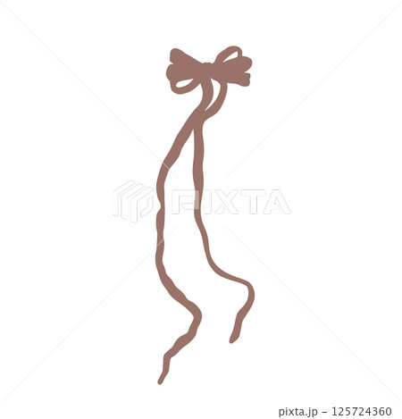 Cute hand drawn brown fancy bow knot silhouette isolated on white background. Pretty vintage coquette 125724360