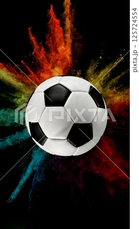 Soccer ball with coloured powder explosion. Soccer ball with coloured powder explosion. 125724554