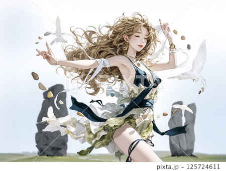石を浮遊させる石の妖精のイラスト素材 125724611