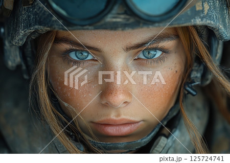 Portrait of female soldier in uniform Portrait of female soldier in uniform 125724741