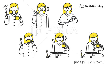 歯みがきする女性　セット、バリエーション、2色 125725255