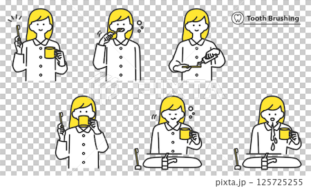歯みがきする女性　セット、バリエーション、2色 125725255