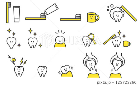 歯みがき・歯科医療　イラストセット、2色 125725260
