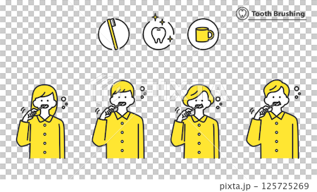 ハミガキをする老若男女の人物セット、2色 125725269