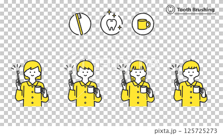 Set of children brushing their teeth, two colors 125725273