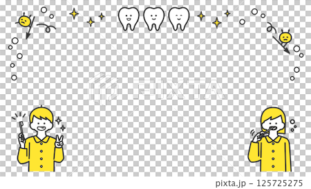 Frame of healthy teeth and a person brushing their teeth, two colors 125725275