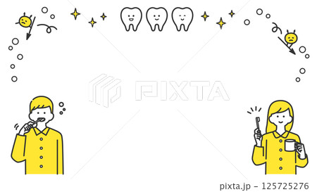 健康な歯とハミガキをする人物のフレーム、2色 125725276