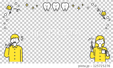 Frame of healthy teeth and a person brushing their teeth, two colors 125725276