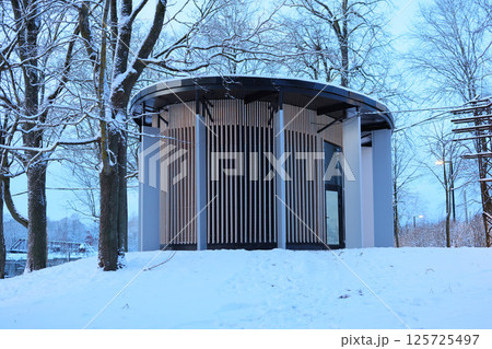 Contemporary Architecture Set Against a Beautifully Snowy Winter Landscape, Aesthetic and Unique 125725497