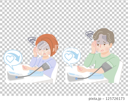 血圧を測る中年夫婦_低血圧 125726173