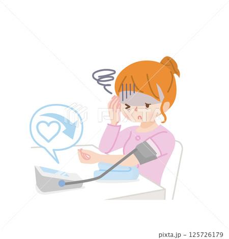 血圧を測る若い女性_低血圧 125726179