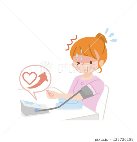 血圧を測る若い女性_高血圧 血圧を測る若い女性_高血圧 125726189
